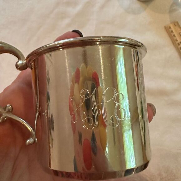 Pewter Small Cups Handles Monogrammed Set of Two - Picture 7 of 8